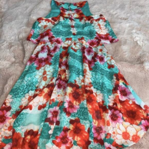 Bisou Bisou Floral Print Turquoise High Low Dress Size 8 - Picture 12 of 12